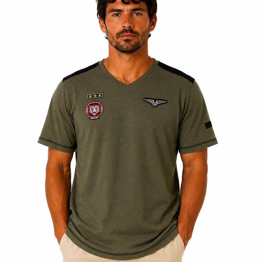Civil Sektor T-Shirt Mens Large Olive Green Military Tactical Spec Ops Patches